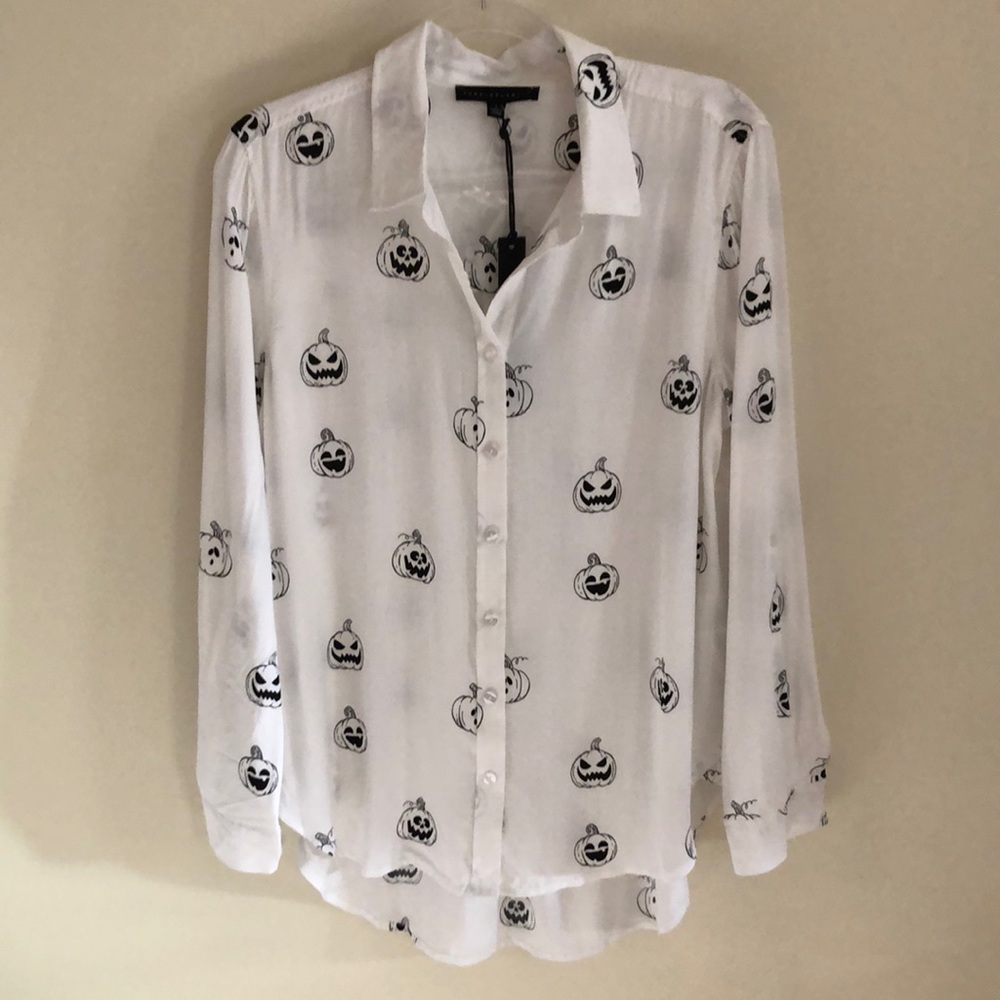 Jane and Delancey Halloween Jack O Lantern Button Down Long Sleeve Rayo …